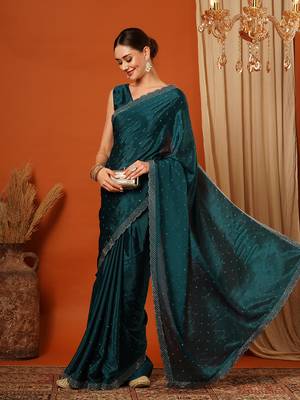 Dark Blue  Rangoli Silk  Bollywood  Saree With Blouse 4