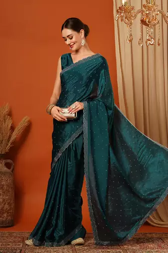 Dark Blue  Rangoli Silk  Bollywood  Saree With Blouse