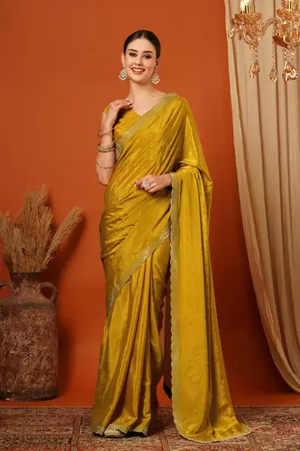 Mustard  Rangoli Silk  Bollywood  Saree With Blouse