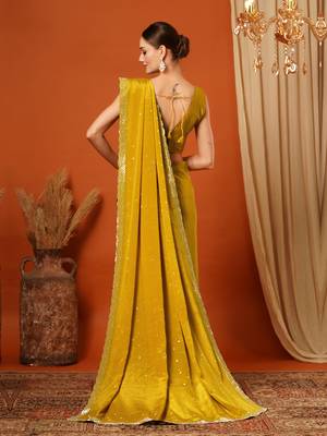 Mustard  Rangoli Silk  Bollywood  Saree With Blouse 3