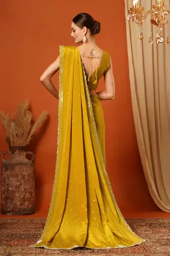 Mustard  Rangoli Silk  Bollywood  Saree With Blouse