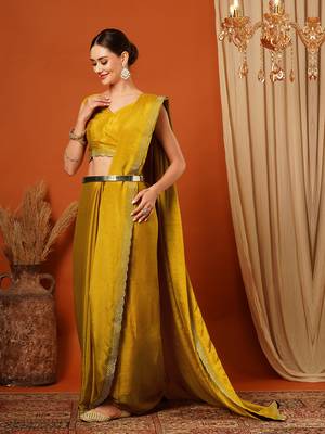 Mustard  Rangoli Silk  Bollywood  Saree With Blouse 4