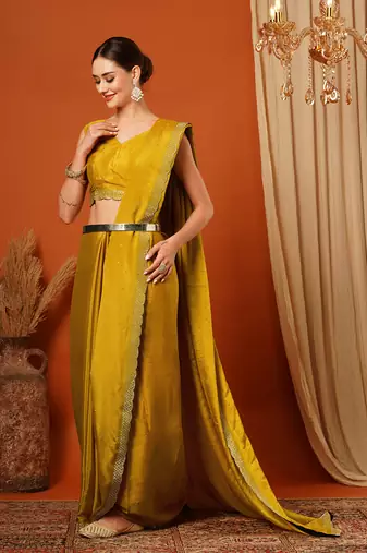Mustard  Rangoli Silk  Bollywood  Saree With Blouse