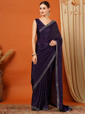 Purple  Rangoli Silk  Bollywood  Saree With Blouse 1