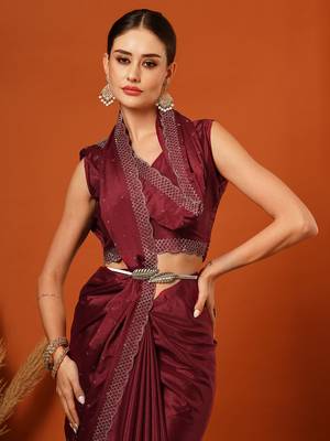 Wine  Rangoli Silk  Bollywood  Saree With Blouse 1