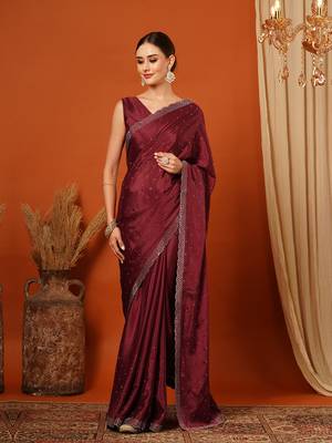Wine  Rangoli Silk  Bollywood  Saree With Blouse 2