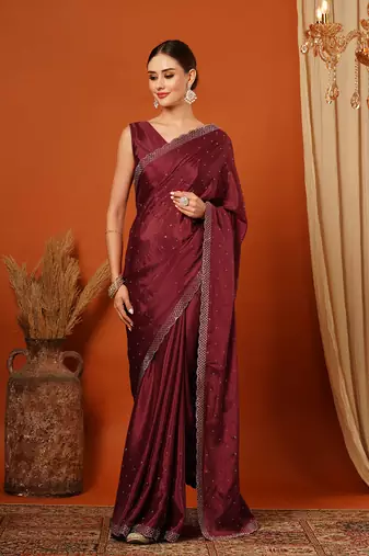 Wine  Rangoli Silk  Bollywood  Saree With Blouse