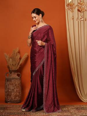 Wine  Rangoli Silk  Bollywood  Saree With Blouse 4