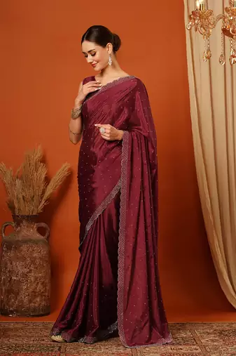 Wine  Rangoli Silk  Bollywood  Saree With Blouse