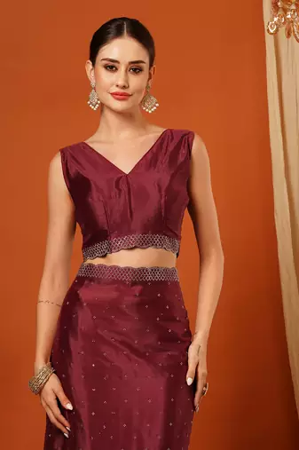 Wine  Rangoli Silk  Bollywood  Saree With Blouse