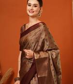 Beige Woven Zari Work Cotton Silk Saree With Blouse