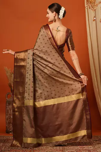 Beige Woven Zari Work Cotton Silk Saree With Blouse