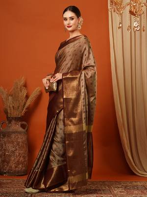 Beige Woven Zari Work Cotton Silk Saree With Blouse 4
