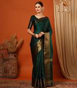 Green Cotton Silk Zari Work Saree with Unstitched Blouse