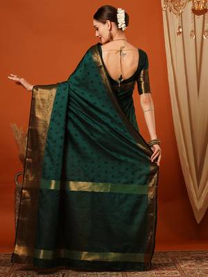 Green Cotton Silk Zari Work Saree with Unstitched Blouse 3