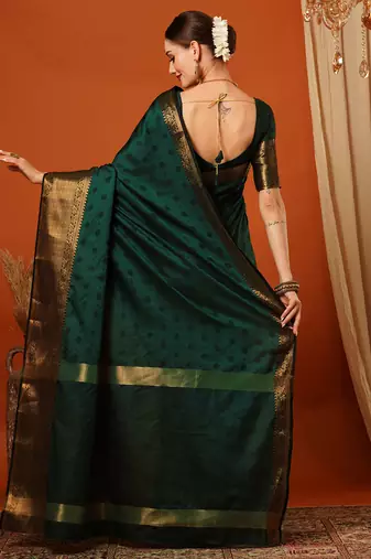 Green Cotton Silk Zari Work Saree with Unstitched Blouse