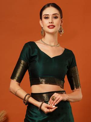 Green Cotton Silk Zari Work Saree with Unstitched Blouse 5