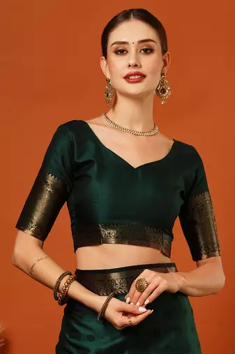 Green Cotton Silk Zari Work Saree with Unstitched Blouse
