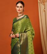 Mahendi Woven Zari Work Cotton Silk Saree With Blouse