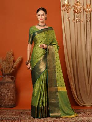 Mahendi Woven Zari Work Cotton Silk Saree With Blouse 2