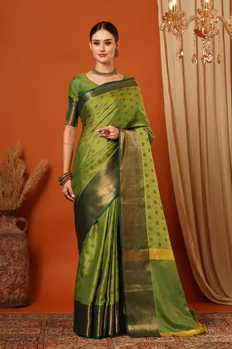 Mahendi Woven Zari Work Cotton Silk Saree With Blouse