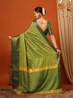 Mahendi Woven Zari Work Cotton Silk Saree With Blouse 3