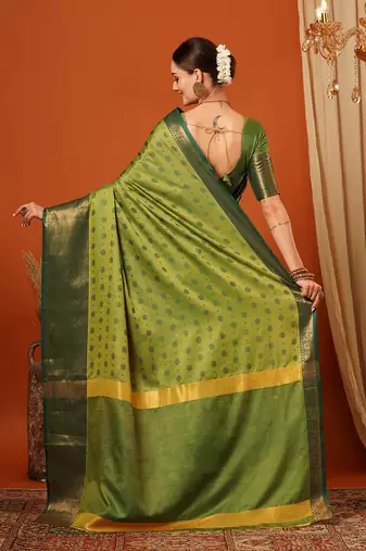 Mahendi Woven Zari Work Cotton Silk Saree With Blouse