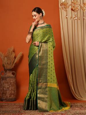 Mahendi Woven Zari Work Cotton Silk Saree With Blouse 4