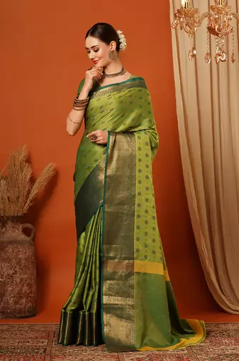 Mahendi Woven Zari Work Cotton Silk Saree With Blouse