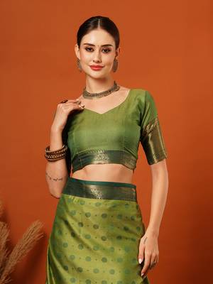 Mahendi Woven Zari Work Cotton Silk Saree With Blouse 5