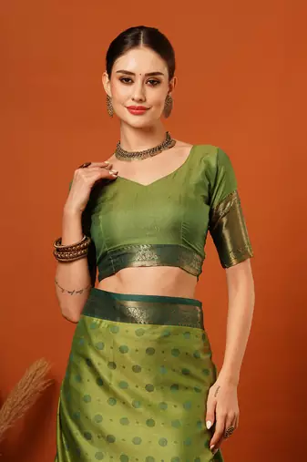 Mahendi Woven Zari Work Cotton Silk Saree With Blouse