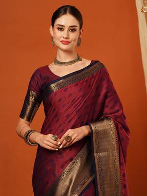 Red Cotton Silk Zari work Embroidered Saree with Blouse 2