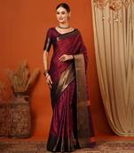 Red Silk Zari work Embroidered Saree with Blouse