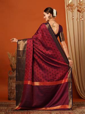 Red Cotton Silk Zari work Embroidered Saree with Blouse 3