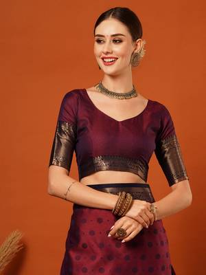 Red Cotton Silk Zari work Embroidered Saree with Blouse 5