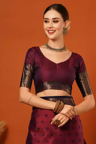 Red Cotton Silk Zari work Embroidered Saree with Blouse