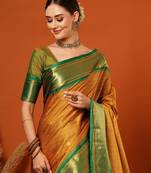 Goldgreen Woven Zari Work Checks Cotton Silk Saree With Blouse