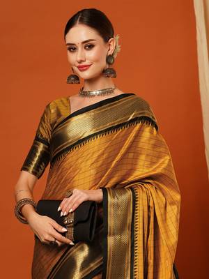 Mustard Cotton Silk Zari Woven Traditional Saree 1