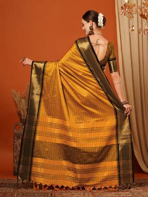 Mustard Cotton Silk Zari Woven Traditional Saree 3