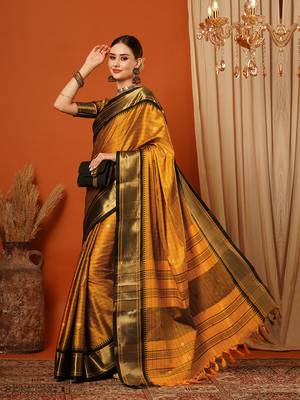 Mustard Cotton Silk Zari Woven Traditional Saree 4