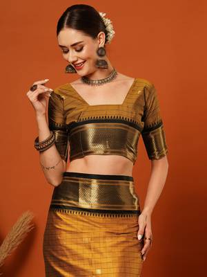 Mustard Cotton Silk Zari Woven Traditional Saree 5
