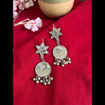 Afghani earrings mirror oxidised drop earrings silver dangler earrings german silver afghani jewelry 1