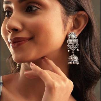 Long german silver earrings jhumki replica pearl drop indian earrings oxidized german silver 2