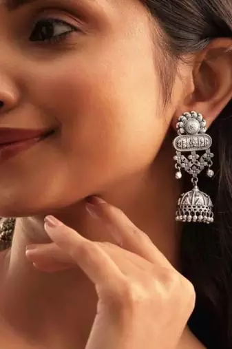 Long german silver earrings jhumki replica pearl drop indian earrings oxidized german silver