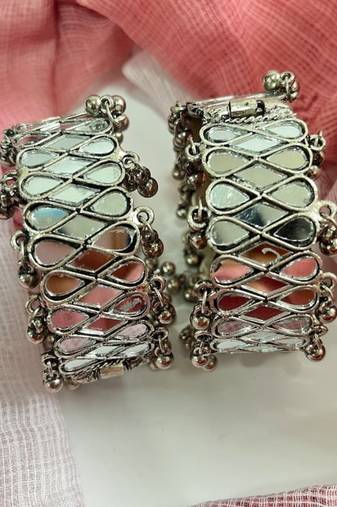 Show stopper kada afghani mirror kada glass bangles, mirror glass bangles, oxidised kada silver