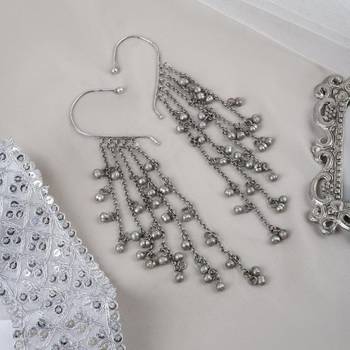 Handmade silver non pierced ghungroo earcuff earrings oxidized indian drop earrings german silver 2