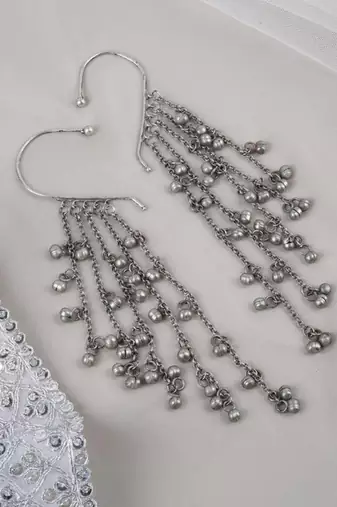 Handmade silver non pierced ghungroo earcuff earrings oxidized indian drop earrings german silver