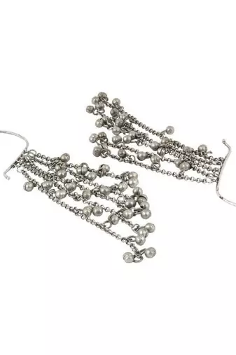 Handmade silver non pierced ghungroo earcuff earrings oxidized indian drop earrings german silver