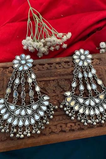 Indian oxidized ghungroo mirror dangler earrings for womenboho jewelry wedding partywear earrings