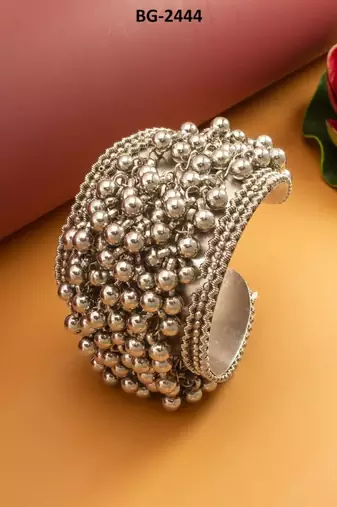 Ghungroo silver plated hand kada oxidized german silver beautiful kada bracelet for women
